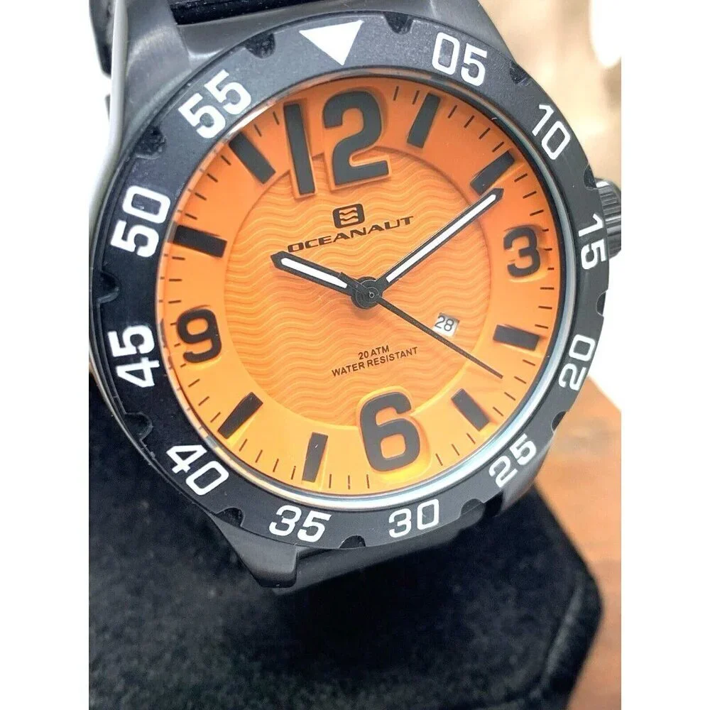Oceanaut Men's Watch OC2712 Quartz Aqua One Orange Dial Black Rubber Ban…